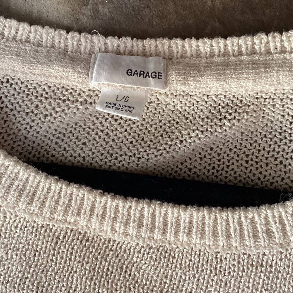Garage Cream Sweater with Black Flowers loose knit lightweight L - Picture 5 of 5